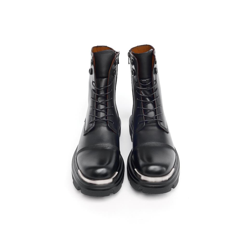 Genuine Leather Men's Lace-Up Zippered Boots 