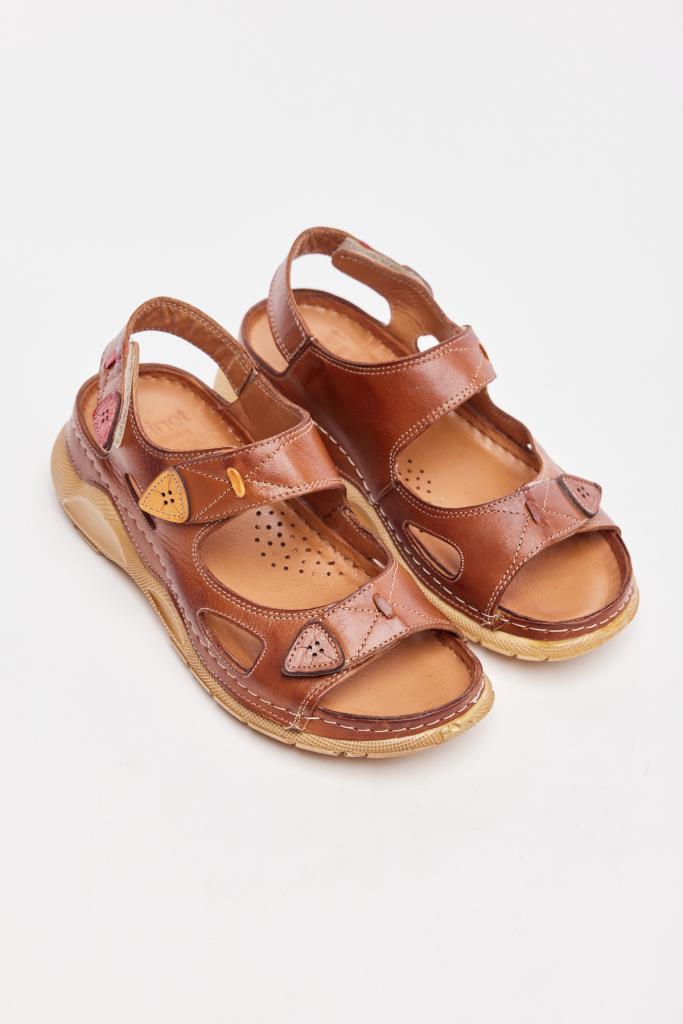 Woman genuine leather strapped sandals, Velcro 2024 sandals