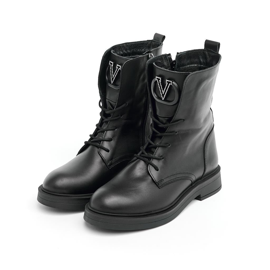 Genuine Leather Zippered Women's V Buckle Boots