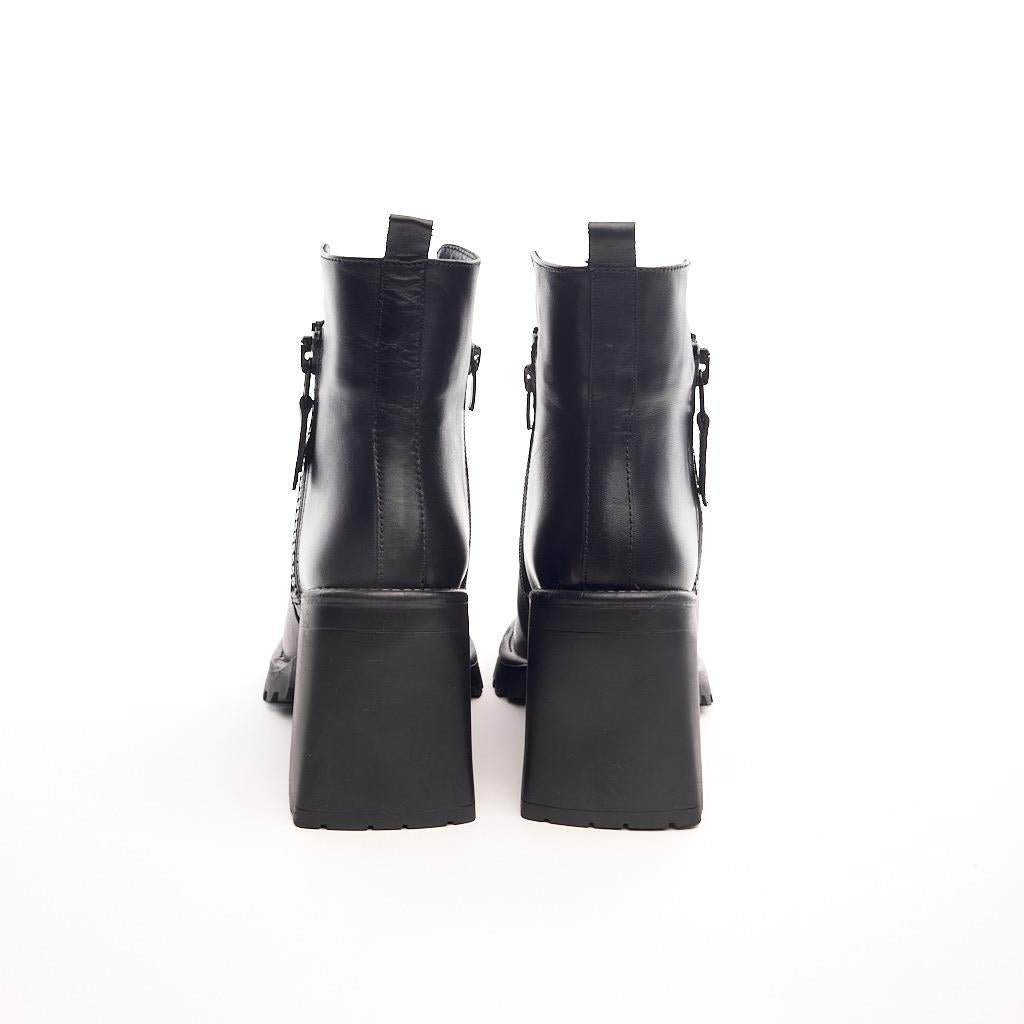 Genuine Leather Double Zipper High Heel Women's Boots