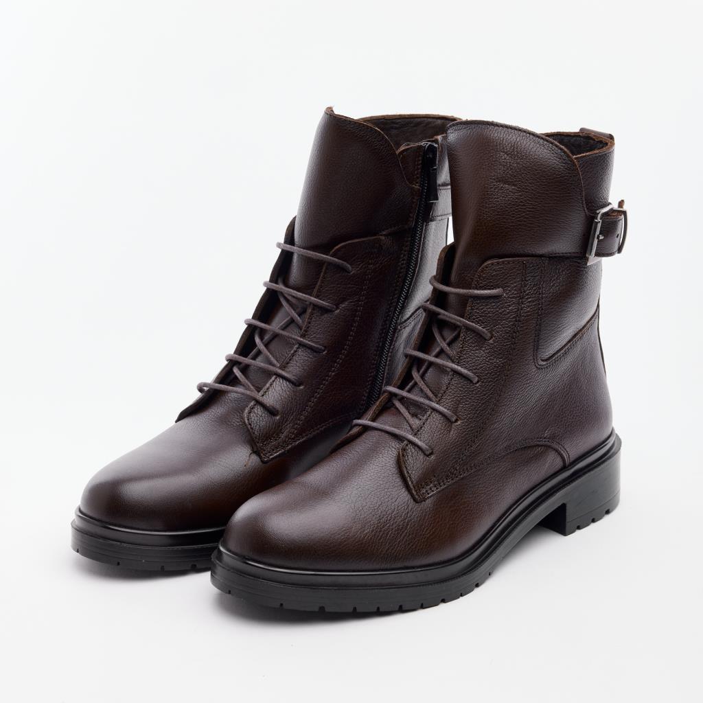 Genuine Leather Lace-Up Zippered Women's Boots