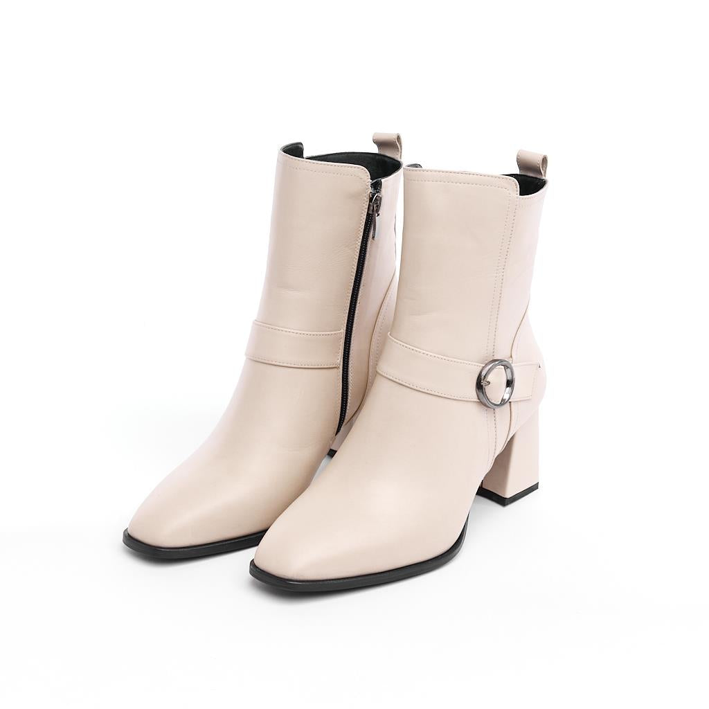 Classic Genuine Leather Buckled Heeled Women's Boots