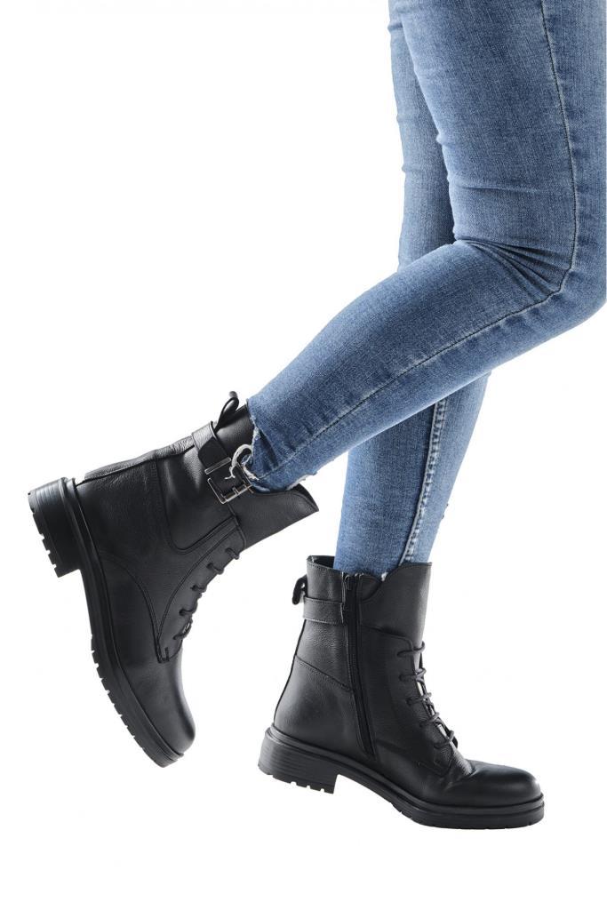 Genuine Leather Lace-Up Zippered Women's Boots