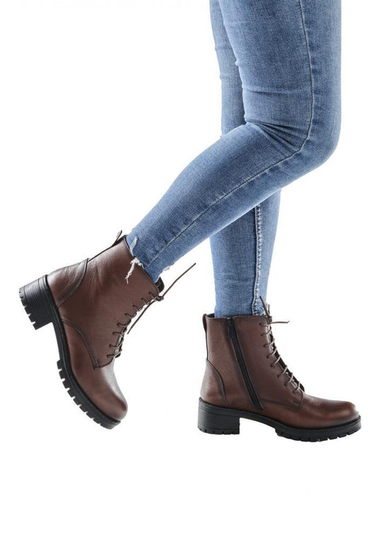 Genuine Leather Lace-Up Zippered Women's Boots